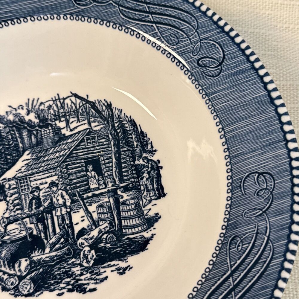 Vintage Currier & Ives Royal China Serving Bowl 9” Maple Sugaring Pattern - Picture 6 of 9